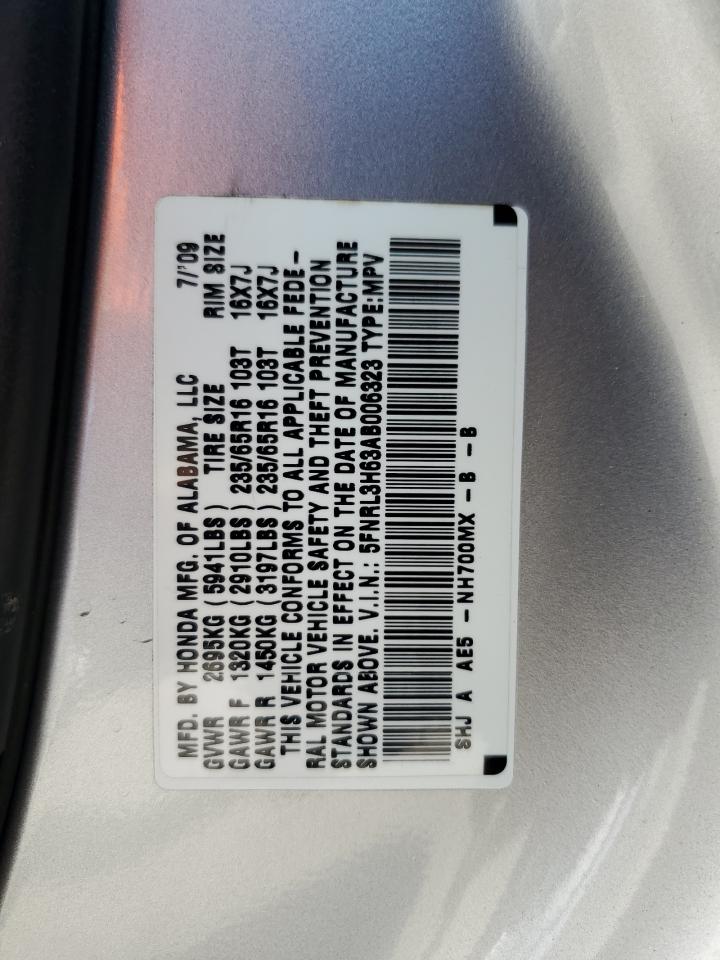 5FNRL3H63AB006323 2010 Honda Odyssey Exl