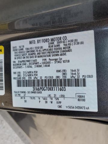 3FA6P0G70KR111603 2019 FORD FUSION - Image 13