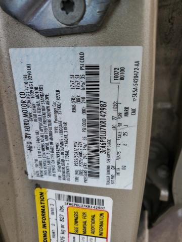 VIN 3FA6P0LU7KR142987 2019 Ford Fusion, SE no.12