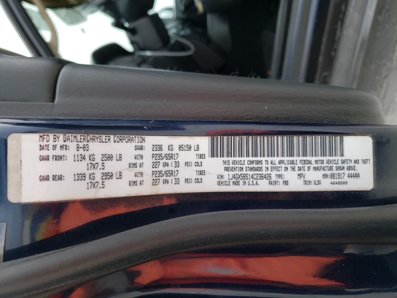 1J4GX58S14C236426 2004 Jeep Grand Cherokee Limited