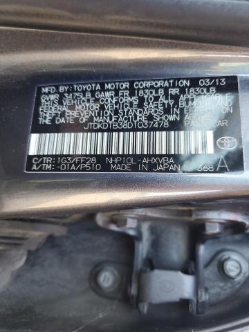 2013 Toyota Prius C VIN: JTDKDTB38D1037478 Lot: 53510624