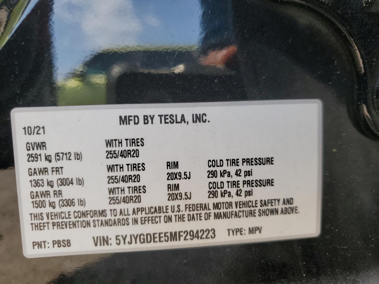 5YJYGDEE5MF294223 2021 Tesla Model Y