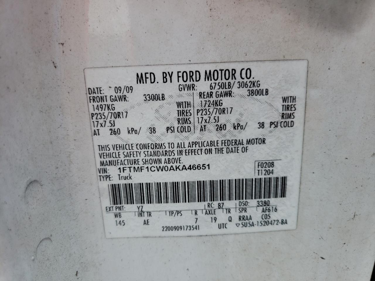 1FTMF1CW0AKA46651 2010 Ford F150