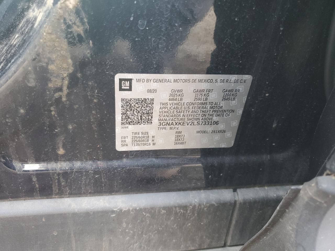 3GNAXKEV2LS733106 2020 Chevrolet Equinox Lt