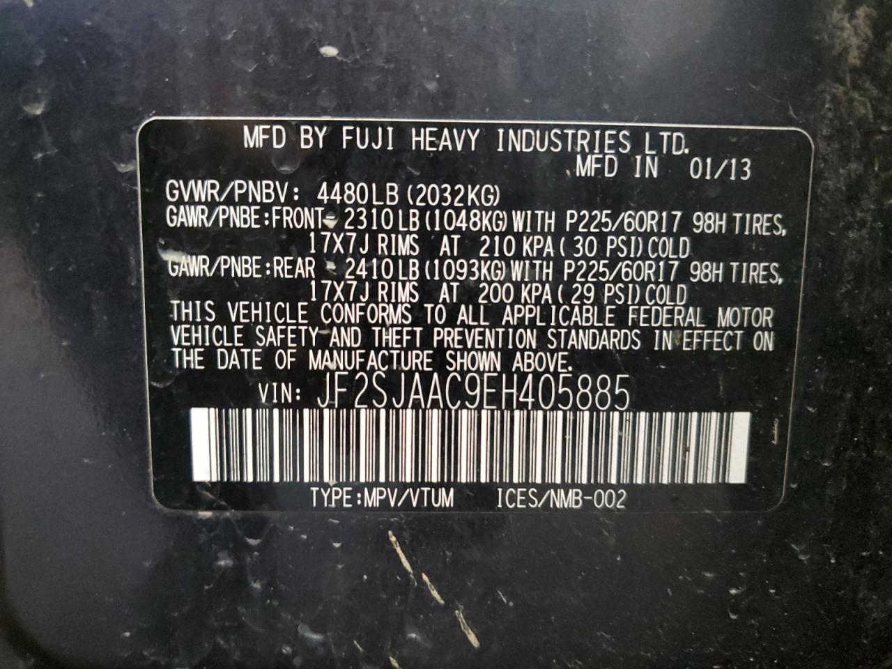 JF2SJAAC9EH405885 2014 Subaru Forester 2.5I