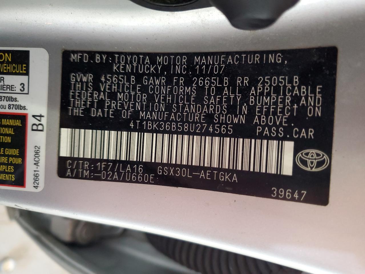 4T1BK36B58U274565 2008 Toyota Avalon Xl