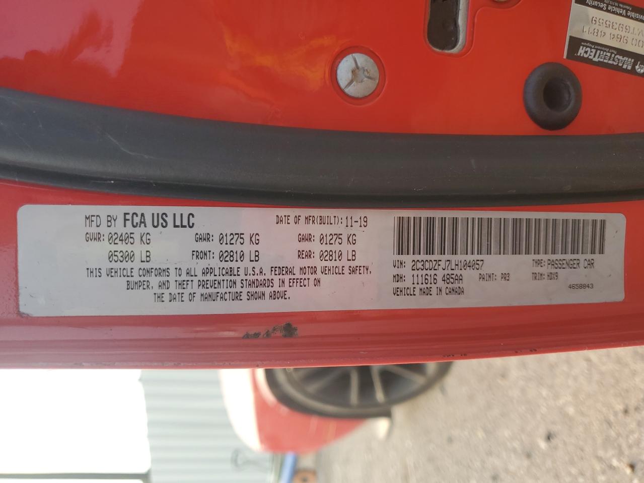 2C3CDZFJ7LH104057 2020 Dodge Challenger R/T Scat Pack