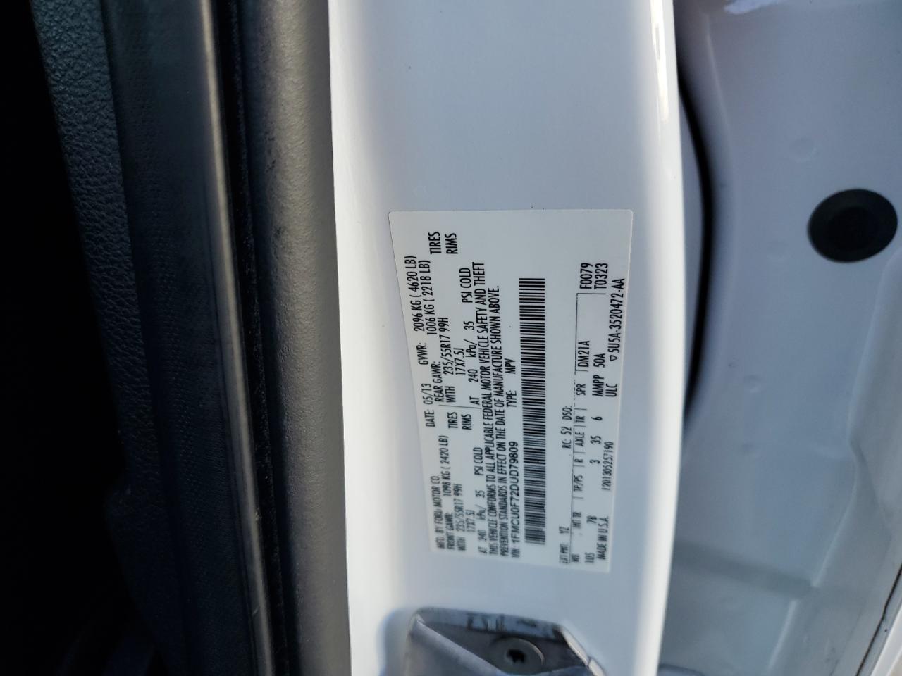 1FMCU0F72DUD79809 2013 Ford Escape S