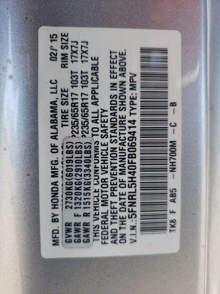 5FNRL5H40FB069414 2015 Honda Odyssey Ex