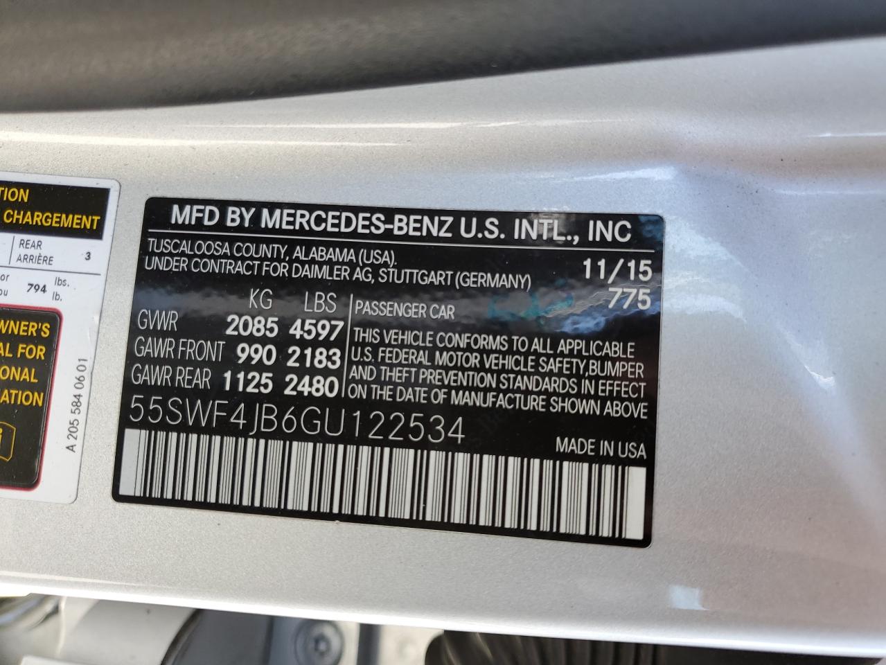 55SWF4JB6GU122534 2016 Mercedes-Benz C 300