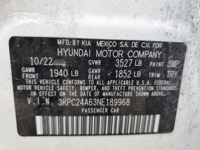 2022 Hyundai Accent Se VIN: 3KPC24A63NE189968 Lot: 55266504