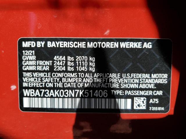 2022 BMW 228Xi VIN: WBA73AK03N7K51406 Lot: 54743834