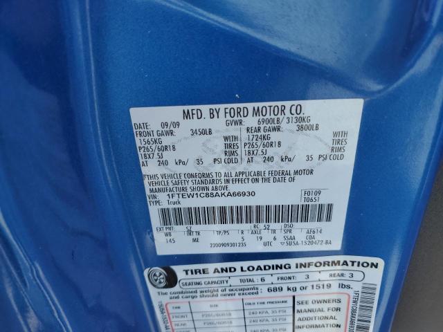 2010 Ford F150 Supercrew VIN: 1FTEW1C88AKA66930 Lot: 55036324