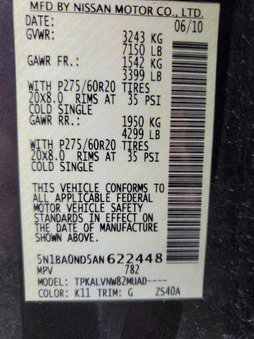 2010 Nissan Armada Se VIN: 5N1BA0ND5AN622448 Lot: 52958024