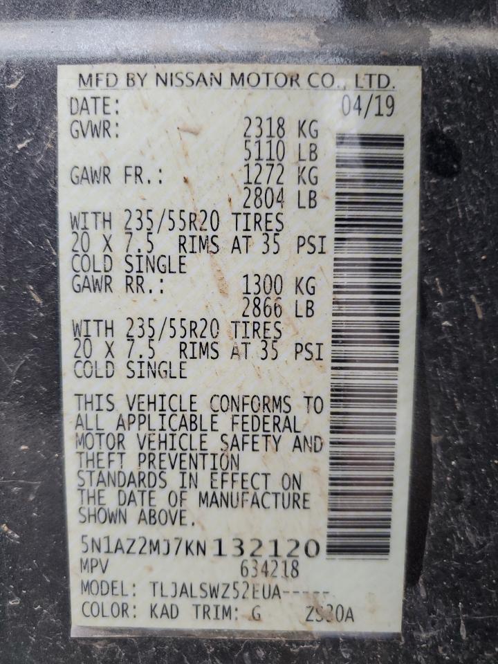 5N1AZ2MJ7KN132120 2019 Nissan Murano S