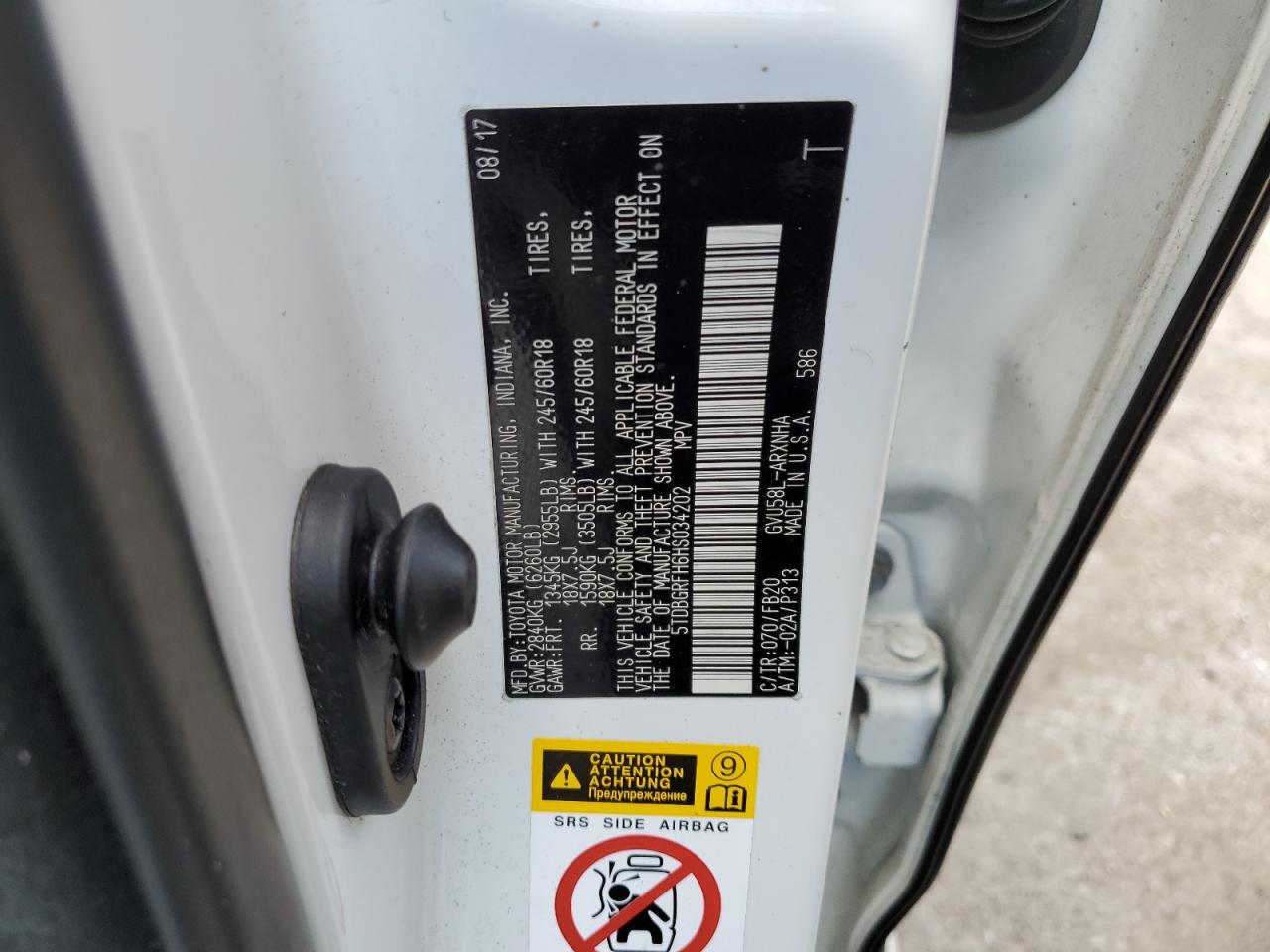 5TDBGRFH6HS034202 2017 Toyota Highlander Hybrid