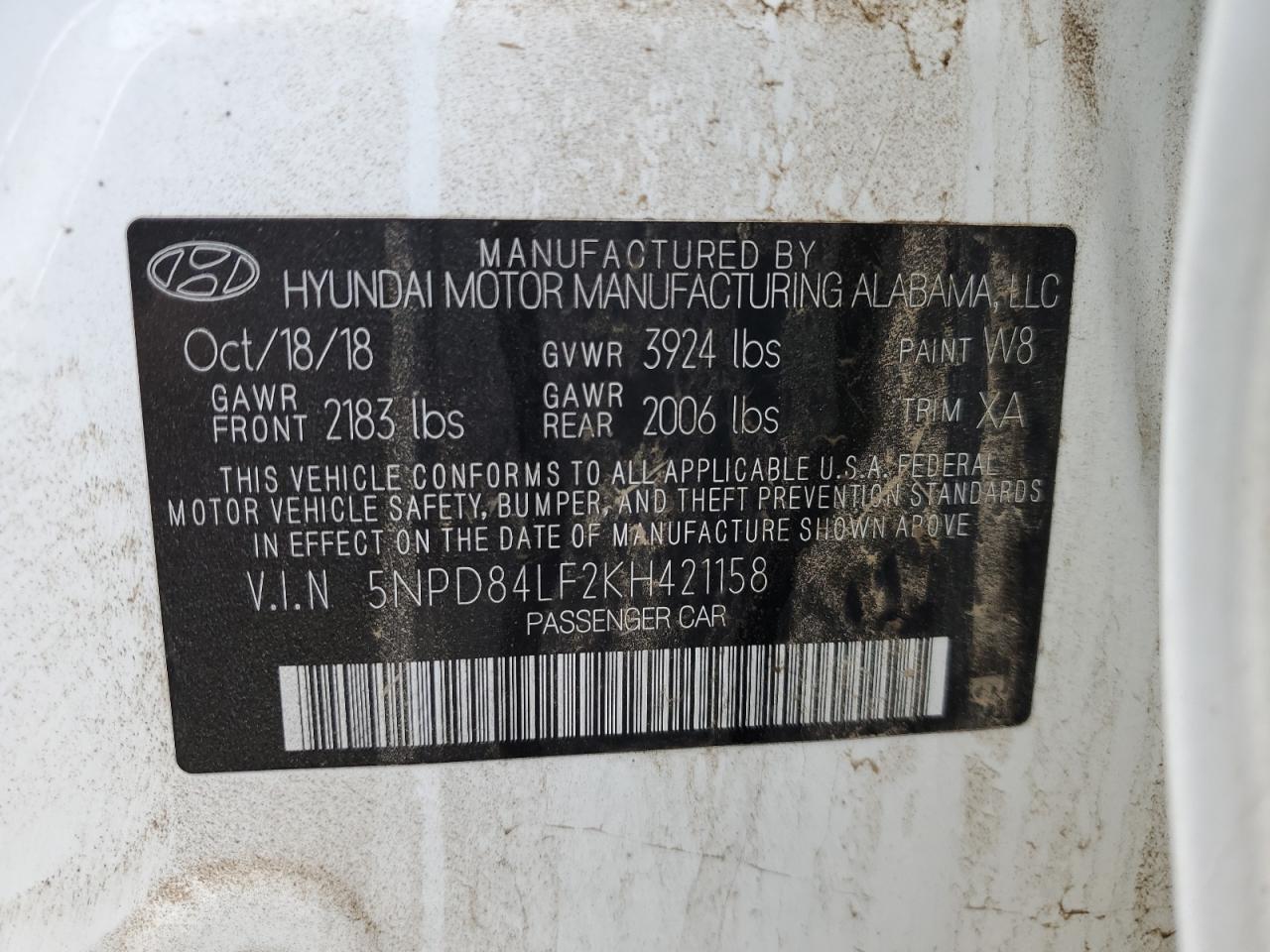 5NPD84LF2KH421158 2019 Hyundai Elantra Sel