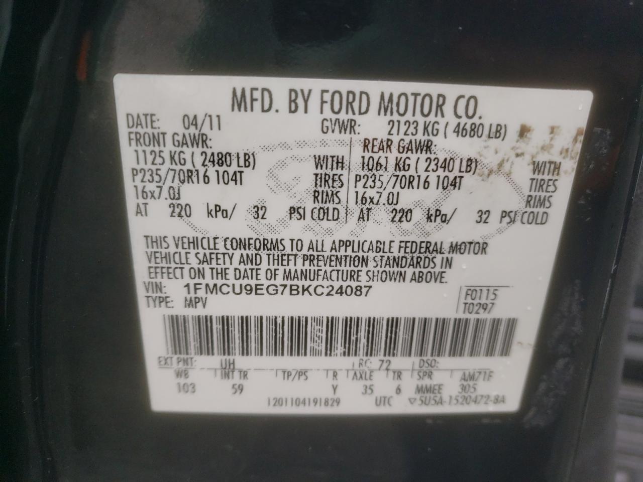 1FMCU9EG7BKC24087 2011 Ford Escape Limited