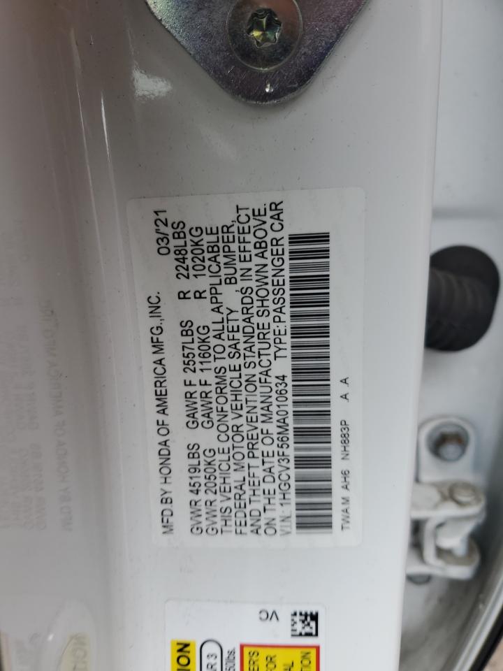 1HGCV3F56MA010634 2021 Honda Accord Hybrid Exl