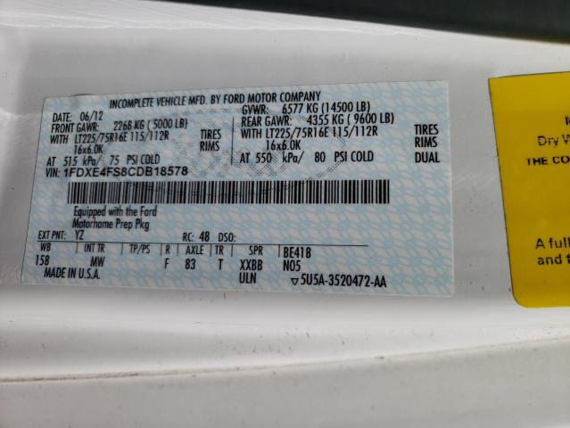 2012 Ford Econoline E450 Super Duty Cutaway Van VIN: 1FDXE4FS8CDB18578 Lot: 54696884