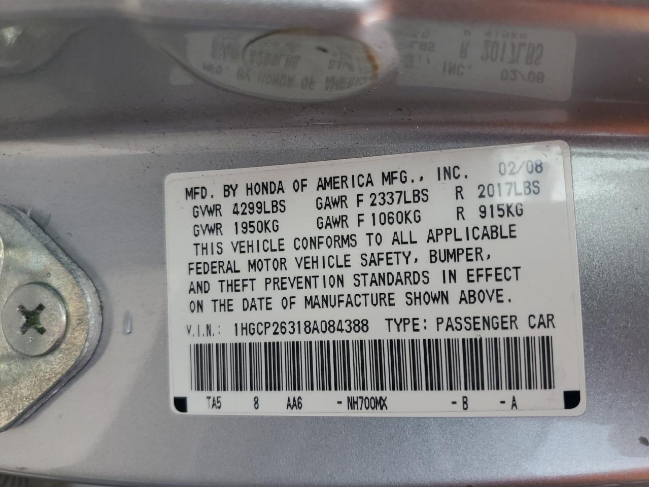 1HGCP26318A084388 2008 Honda Accord Lx