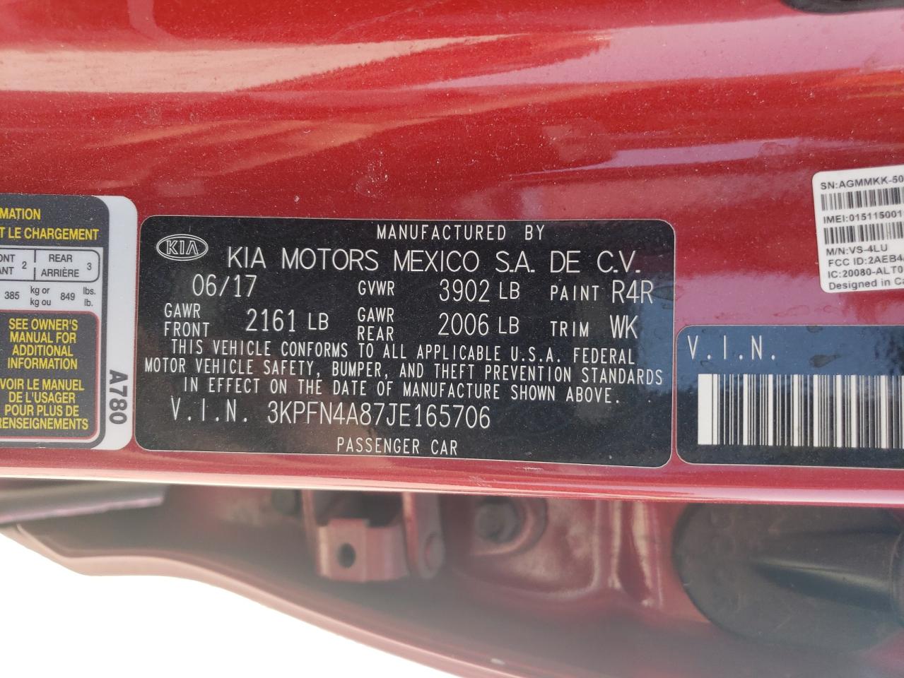 3KPFN4A87JE165706 2018 Kia Forte Ex