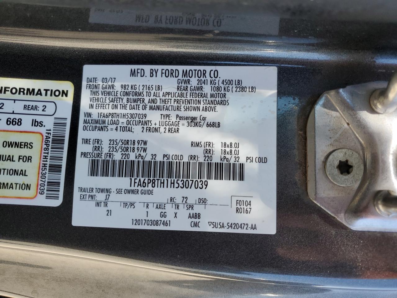 1FA6P8TH1H5307039 2017 Ford Mustang