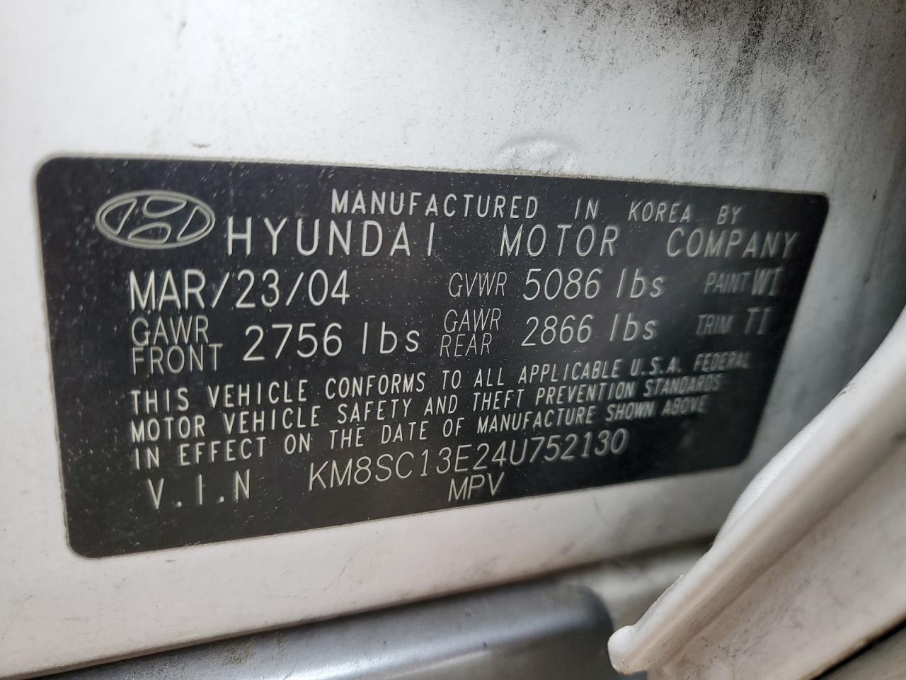 KM8SC13E24U752130 2004 Hyundai Santa Fe Gls