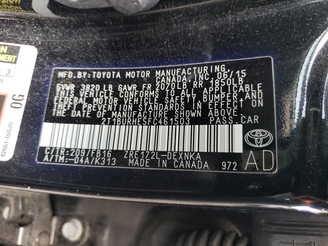 2T1BURHE5FC461503 2015 Toyota Corolla L