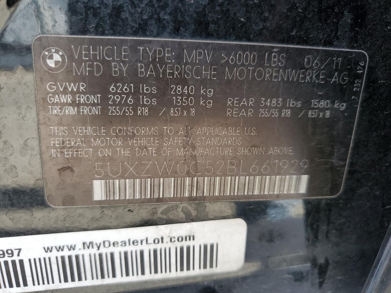 5UXZW0C52BL661929 2011 BMW X5 xDrive35D