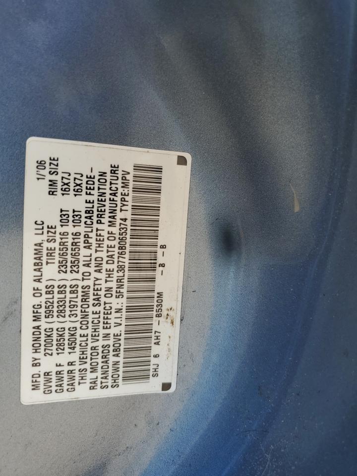 5FNRL38776B065374 2006 Honda Odyssey Exl