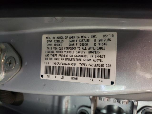 2010 Honda Accord Lxp VIN: 1HGCP2F40AA147284 Lot: 55202964