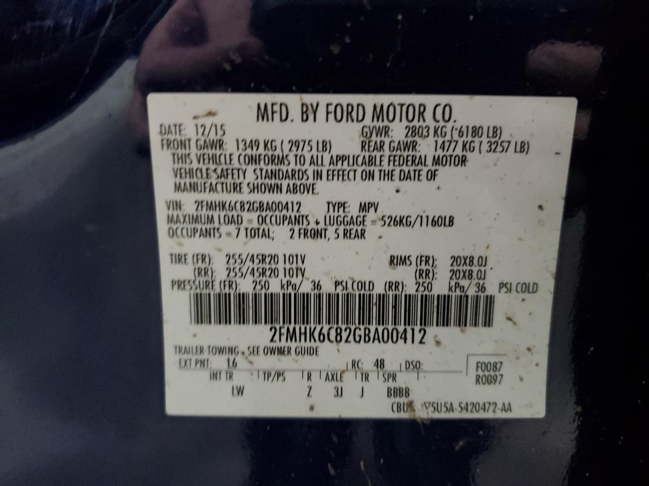 2FMHK6C82GBA00412 2016 Ford Flex Sel