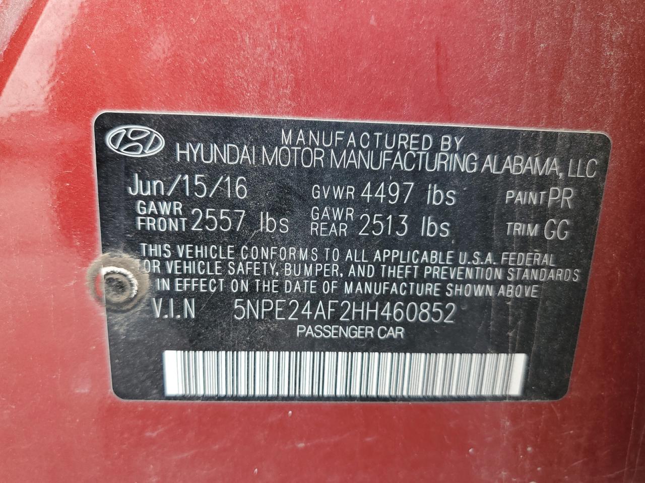 5NPE24AF2HH460852 2017 Hyundai Sonata Se