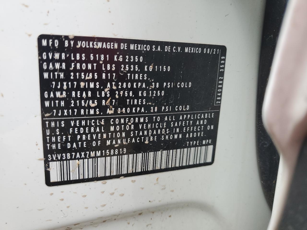 3VV3B7AX7MM158819 2021 Volkswagen Tiguan Se