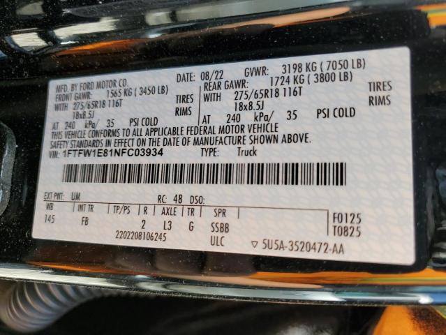 2022 FORD F150 SUPER - 1FTFW1E81NFC03934