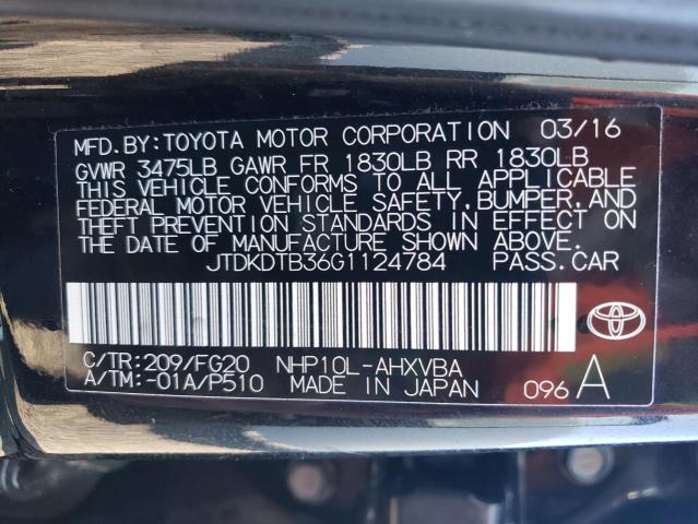 2016 Toyota Prius C VIN: JTDKDTB36G1124784 Lot: 57069884