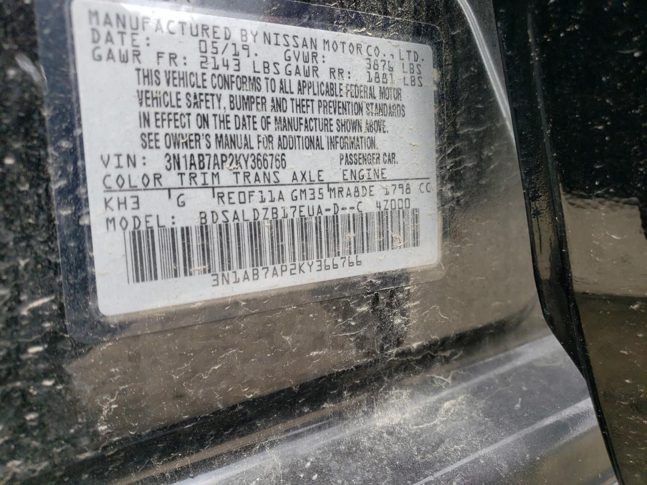 3N1AB7AP2KY366766 2019 Nissan Sentra S