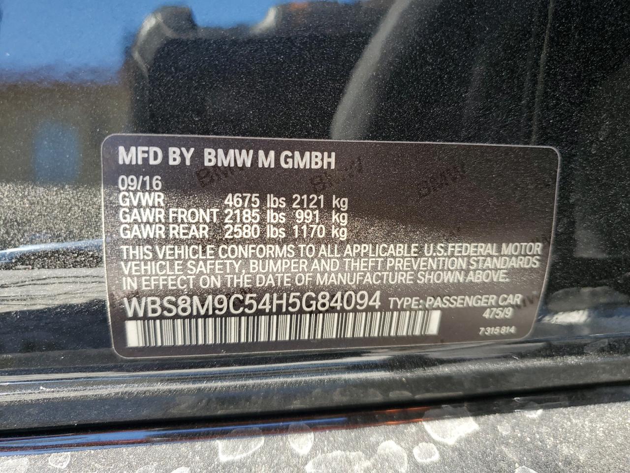 WBS8M9C54H5G84094 2017 BMW M3