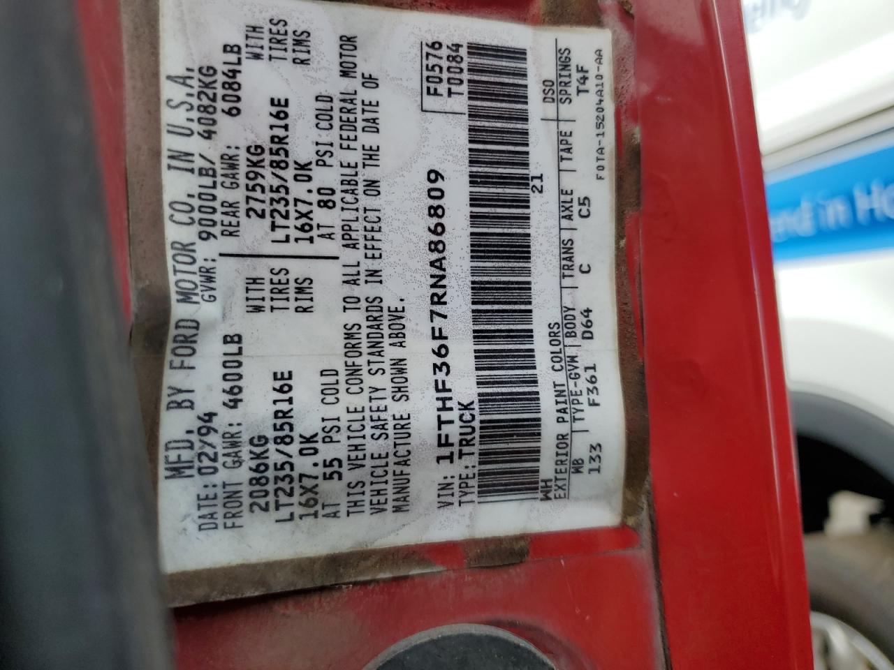 1FTHF36F7RNA86809 1994 Ford F350