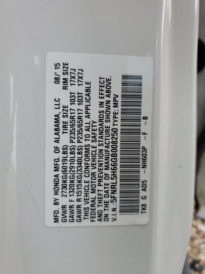 5FNRL5H66GB008250 2016 Honda Odyssey Exl