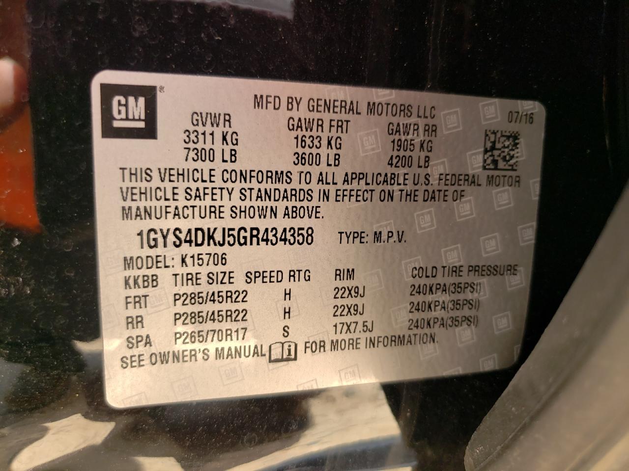 1GYS4DKJ5GR434358 2016 Cadillac Escalade Platinum