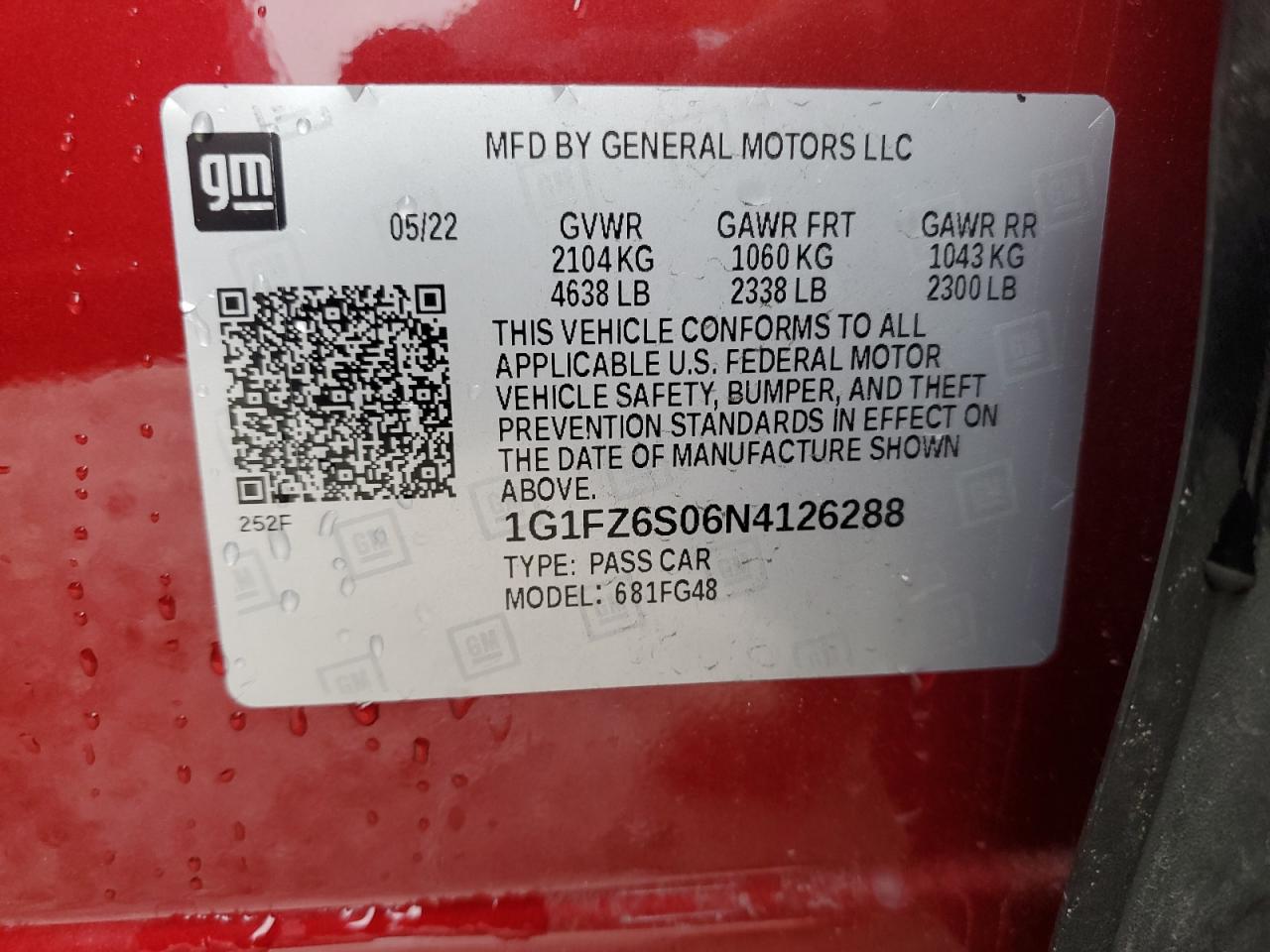 1G1FZ6S06N4126288 2022 Chevrolet Bolt Euv Premier