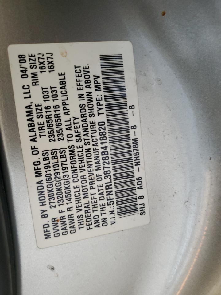 5FNRL38728B418820 2008 Honda Odyssey Exl