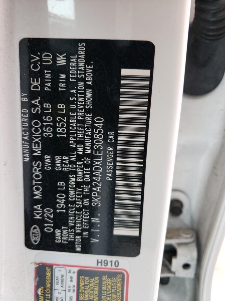 3KPA24ADXLE308540 2020 Kia Rio Lx