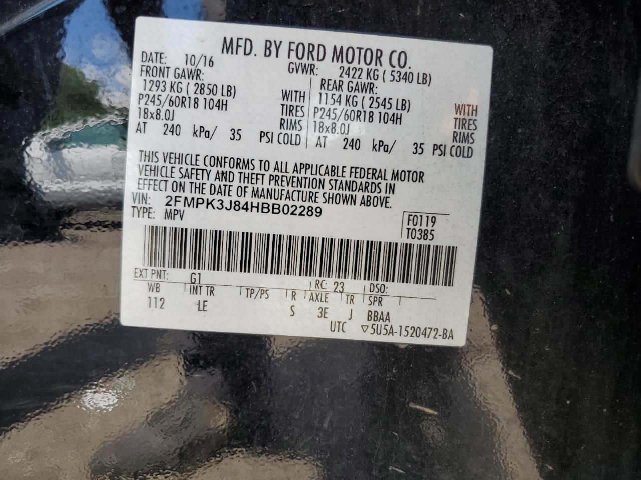 2FMPK3J84HBB02289 2017 Ford Edge Sel