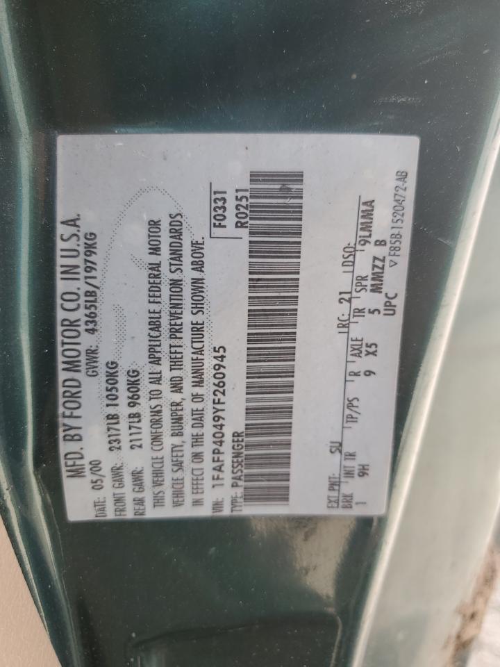 1FAFP4049YF260945 2000 Ford Mustang
