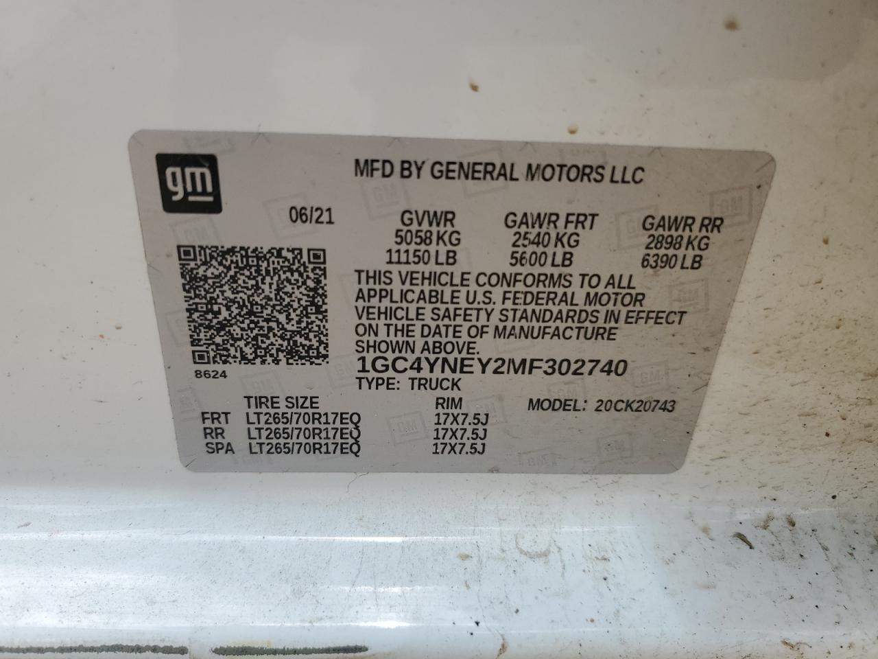 1GC4YNEY2MF302740 2021 Chevrolet Silverado K2500 Heavy Duty Lt
