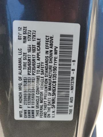 2012 Honda Odyssey Exl VIN: 5FNRL5H6XCB135190 Lot: 54804104