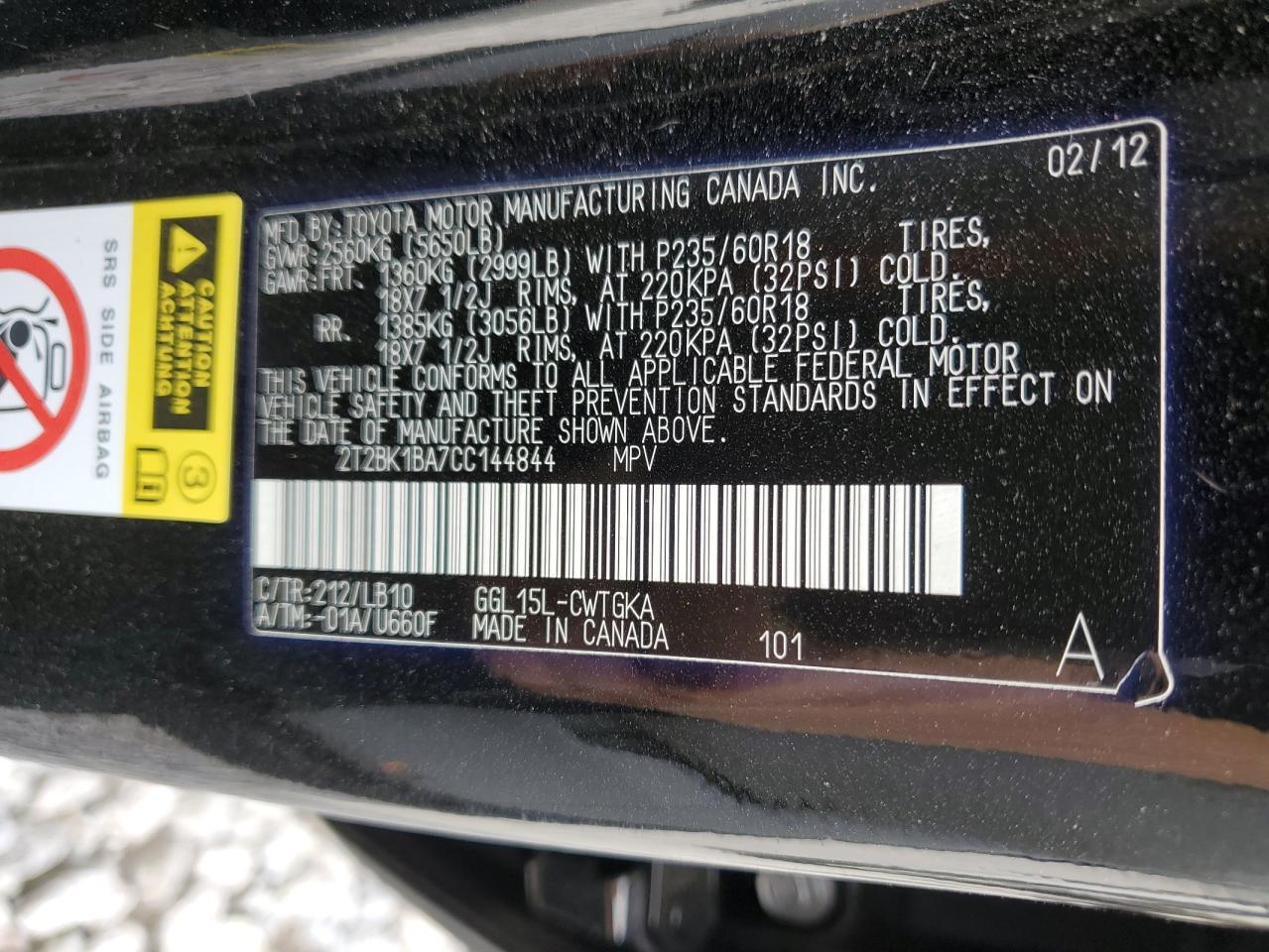 2T2BK1BA7CC144844 2012 Lexus Rx 350